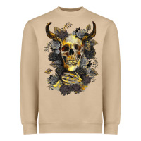 Mushroom Bull Human Skull With Gold Roses Heavyweight Sweatshirt - RanaPortraitStore