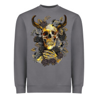 Storm Bull Human Skull With Gold Roses Heavyweight Sweatshirt - RanaPortraitStore