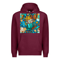 Burgundy winter coffee cups and snow with plaid seamless pattern bbs Premium Hoodie - BundleAndBundleShop