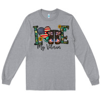 Heather Grey love my veteran Long Sleeve Tee - CowhideDigitalArt