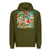 Army Green western indian coffee cups with aztec seamless pattern bbs Premium Hoodie - BundleAndBundleShop