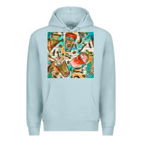 Blue Mist western indian coffee cups with aztec seamless pattern bbs Premium Hoodie - BundleAndBundleShop