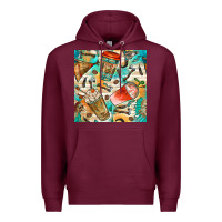 Burgundy western indian coffee cups with aztec seamless pattern bbs Premium Hoodie - BundleAndBundleShop