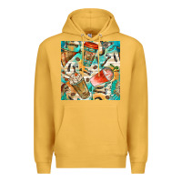 Mustard western indian coffee cups with aztec seamless pattern bbs Premium Hoodie - BundleAndBundleShop