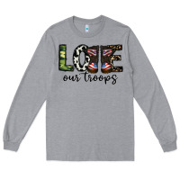 Heather Grey love our troops Long Sleeve Tee - CowhideDigitalArt
