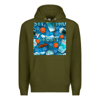Army Green winter frosty coffee cups and snow seamless pattern bbs Premium Hoodie - BundleAndBundleShop