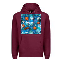 Burgundy winter frosty coffee cups and snow seamless pattern bbs Premium Hoodie - BundleAndBundleShop