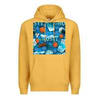 Mustard winter frosty coffee cups and snow seamless pattern bbs Premium Hoodie - BundleAndBundleShop
