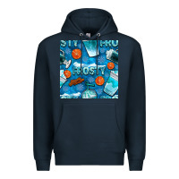 Navy winter frosty coffee cups and snow seamless pattern bbs Premium Hoodie - BundleAndBundleShop