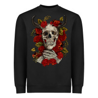 Black Bull Human Skull With Roses Heavyweight Sweatshirt - RanaPortraitStore