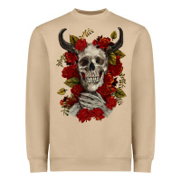 Mushroom Bull Human Skull With Roses Heavyweight Sweatshirt - RanaPortraitStore