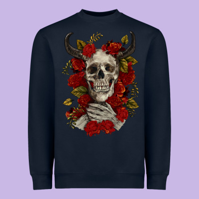 Heavyweight Sweatshirt Bull Human Skull With Roses