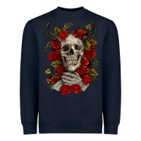 Navy Bull Human Skull With Roses Heavyweight Sweatshirt - RanaPortraitStore