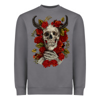 Storm Bull Human Skull With Roses Heavyweight Sweatshirt - RanaPortraitStore