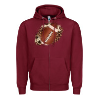 Burgundy football cowhide leopard patch Zipper Hoodie - JahusDesignShop
