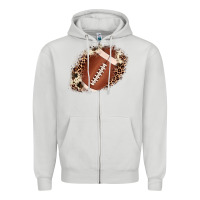 Dove Grey football cowhide leopard patch Zipper Hoodie - JahusDesignShop