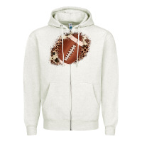 Oatmeal Heather football cowhide leopard patch Zipper Hoodie - JahusDesignShop