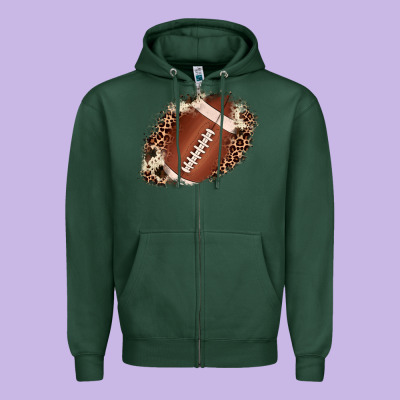 Football Cowhide Leopard Patch Zipper Hoodie Designed By Jahusdesignshop