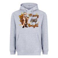 Heather Grey merry and bright black santa Heavyweight Hoodie - MaliasSmallBusiness
