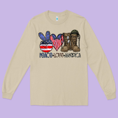 Peace Love America Long Sleeve Tee Designed By Cowhidedigitalart