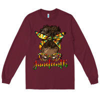 Burgundy juneteenth black woman messy bun Long Sleeve Tee - HRA Design Shop