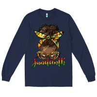 Navy juneteenth black woman messy bun Long Sleeve Tee - HRA Design Shop