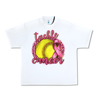 White Tackle Cancer Softball Urban Heavy Tee - texasbilliewilder