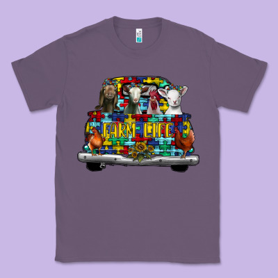 Farm Life Truck Autism Classic Tee Designed By Cowhidedigitalart