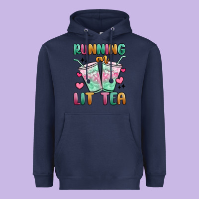Running On Lit Tea Heavyweight Hoodie Designed By Maliassmallbusiness