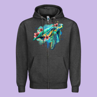 Floral Turtle Zipper Hoodie Designed By Jasminsmagicworld
