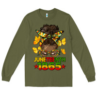 Army Green juneteenth 1865 afro bun Long Sleeve Tee - HRA Design Shop