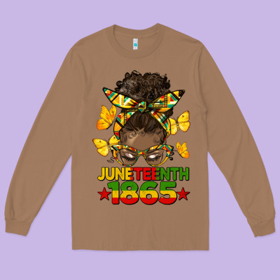 Juneteenth 1865 Afro Bun Long Sleeve Tee Designed By Hra Design Shop