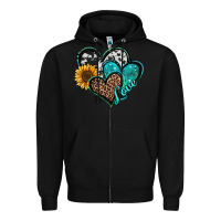 Black turquoise sunflower hearts Zipper Hoodie - Jasminsmagicworld