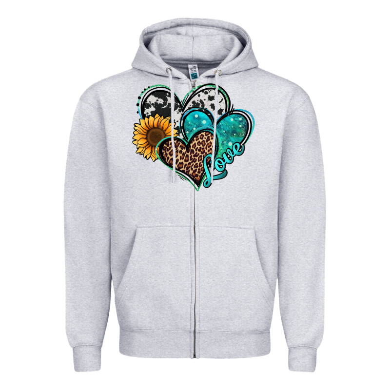 Turquoise Sunflower Hearts Zipper Hoodie by Jasminsmagicworld | Teevron