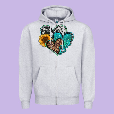 Turquoise Sunflower Hearts Zipper Hoodie Designed By Jasminsmagicworld