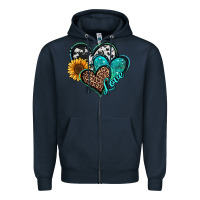 Navy turquoise sunflower hearts Zipper Hoodie - Jasminsmagicworld