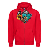 Red turquoise sunflower hearts Zipper Hoodie - Jasminsmagicworld