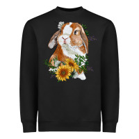 Black Bunny With Sunflowers Heavyweight Sweatshirt - RanaPortraitStore