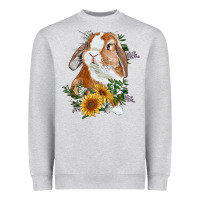 Heather Grey Bunny With Sunflowers Heavyweight Sweatshirt - RanaPortraitStore