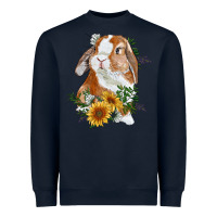 Navy Bunny With Sunflowers Heavyweight Sweatshirt - RanaPortraitStore