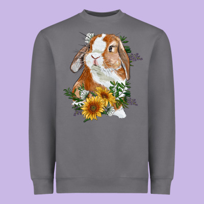 Heavyweight Sweatshirt Bunny With Sunflowers