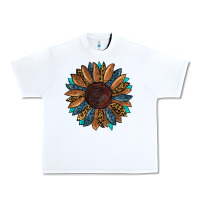 White fall tooled lather leopard Urban Heavy Tee - RanaPortraitStore