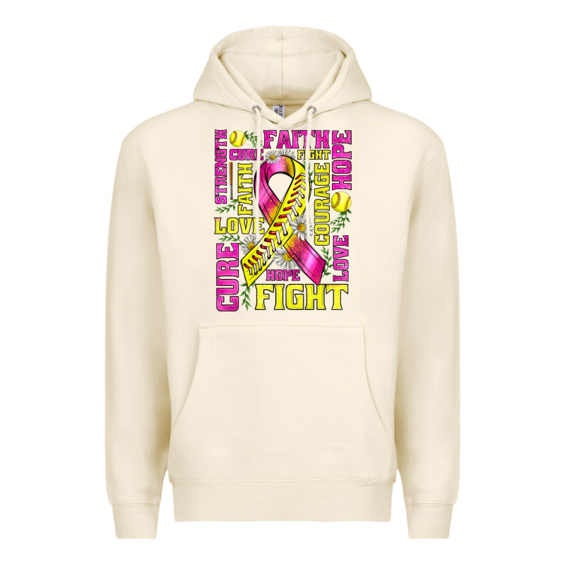 Breast Cancer Softball Ribbon Love Cure Fight Bbs Premium Hoodie by BundleAndBundleShop | Teevron