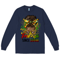 Navy free ish since 1865 afro messy bun Long Sleeve Tee - HRA Design Shop