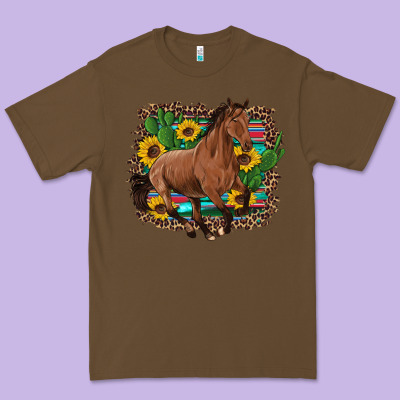 Western Horse Cactus Sunflowers Serape Leopard  Turquoise Wooden Premium Tee Designed By Artiststas