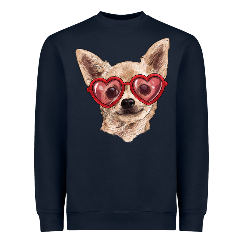 Chihuahua Dog With Love Glasses Heavyweight Sweatshirt by RanaPortraitStore | Teevron