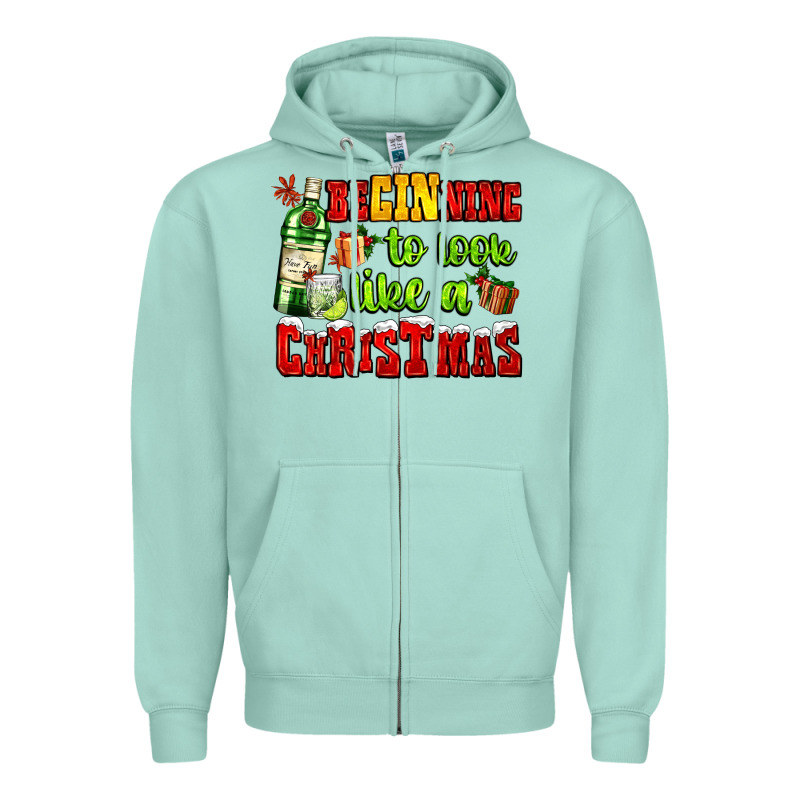 Beginning To Look Like A Christmas With Gin And Gifts Zipper Hoodie by AdoDesignShop | Teevron