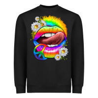Black rainbow lips with daisies Heavyweight Sweatshirt - texasbilliewilder