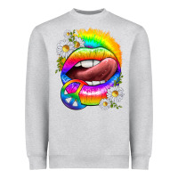 Heather Grey rainbow lips with daisies Heavyweight Sweatshirt - texasbilliewilder