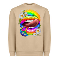 Mushroom rainbow lips with daisies Heavyweight Sweatshirt - texasbilliewilder